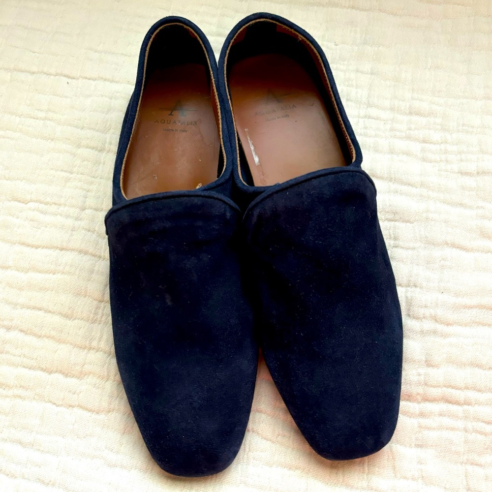 Aquatalia “Revy” Navy Blue Suede Leather Loafers size 6.5